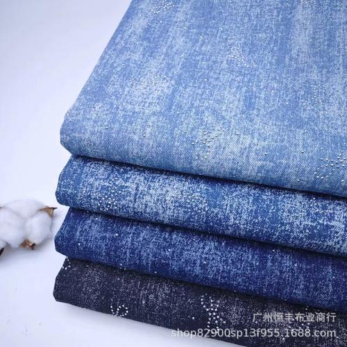 蝴蝶结烫钻牛仔洗水蓝面料裤子裙子外套服装箱包鞋帽布料厂家批发
